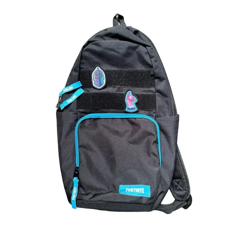 Fortnite Amplify Llama Black & Blue Sling Bag School BackPack Removable Patches